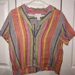 Linen striped button down top